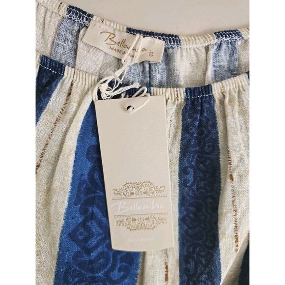 Bellambra~Woman S~Linen Blend Boho Top/Pants 2 Pc. Striped Italy Blue/Beige NWT. - Picture 7 of 16